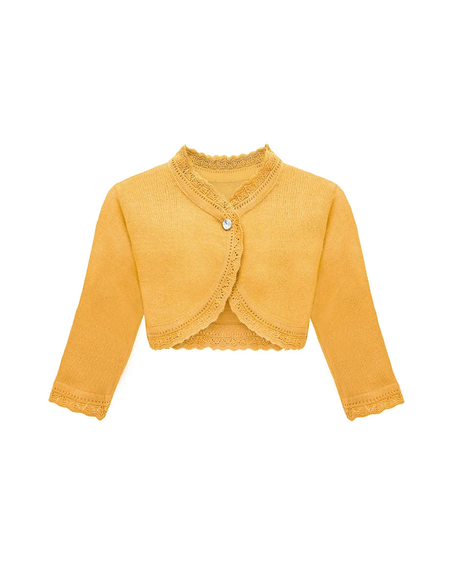 Little Girls' Knit Long Sleeve Button Closure Bolero Cardigan Shrug