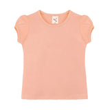 Girls' Basic Short Puff Sleeve Round Neck Cotton T-Shirt
