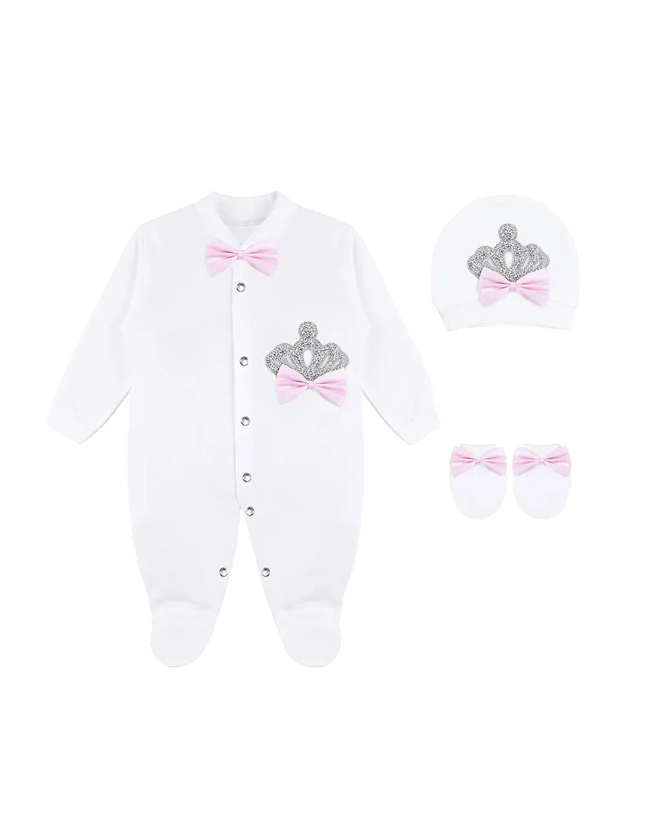 Newborn Baby 3-Piece Cotton Jeweled Layette Set