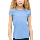 Girls' Basic Short Puff Sleeve Round Neck Cotton T-Shirt