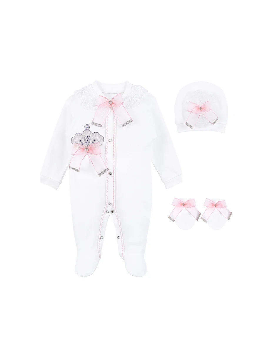 Jeweled Crown Layette Gift Set for Baby Girls: 3 Pieces