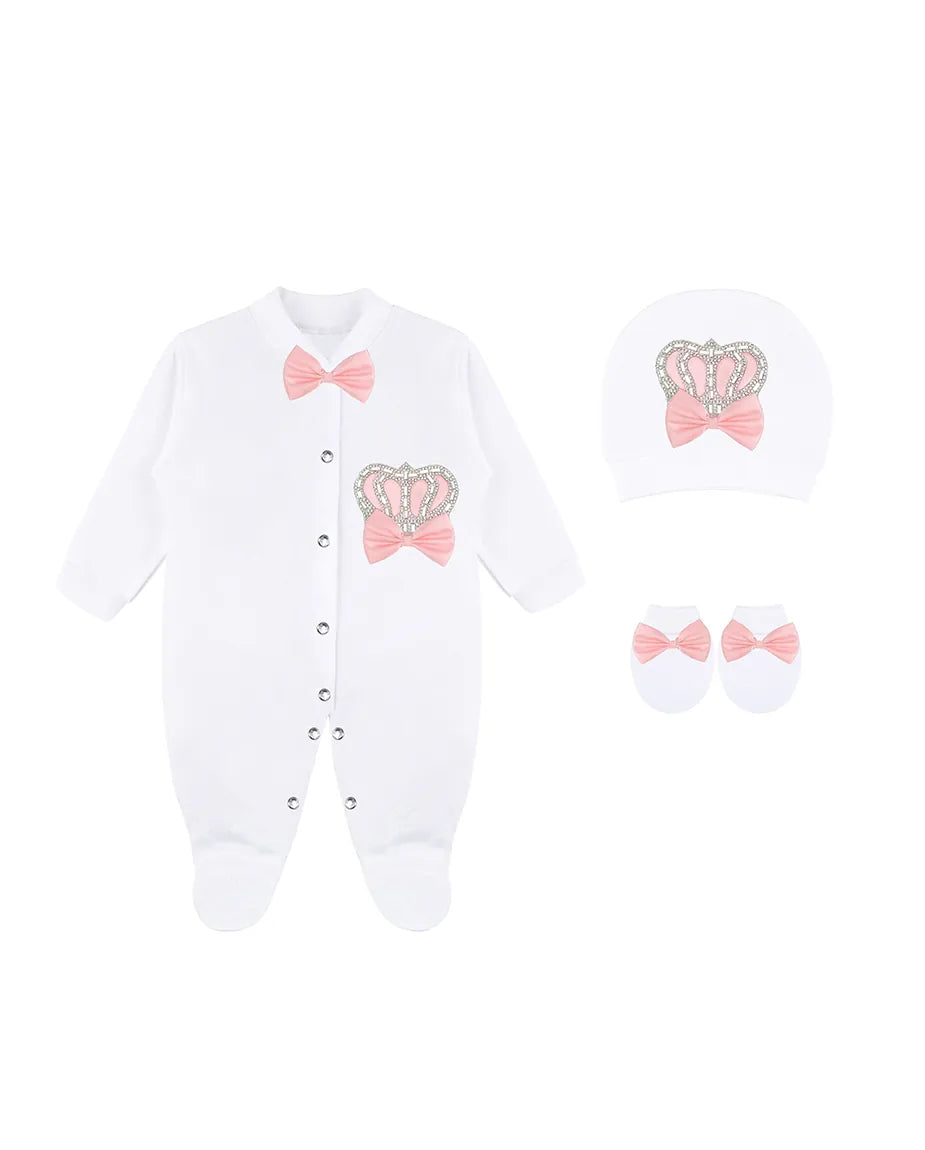 Newborn Baby 3-Piece Cotton Jeweled Layette Set