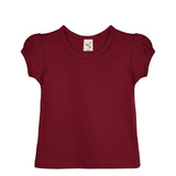 Girls' Basic Short Puff Sleeve Round Neck Cotton T-Shirt
