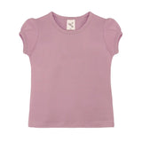Girls' Basic Short Puff Sleeve Round Neck Cotton T-Shirt