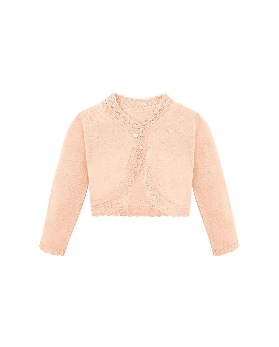 Little Girls' Knit Long Sleeve Button Closure Bolero Cardigan Shrug