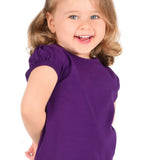 Girls' Basic Short Puff Sleeve Round Neck Cotton T-Shirt