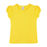 Girls' Basic Short Puff Sleeve Round Neck Cotton T-Shirt