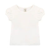 Girls' Basic Short Puff Sleeve Round Neck Cotton T-Shirt