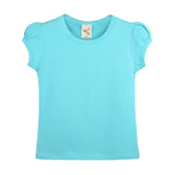 Girls' Basic Short Puff Sleeve Round Neck Cotton T-Shirt