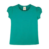 Girls' Basic Short Puff Sleeve Round Neck Cotton T-Shirt
