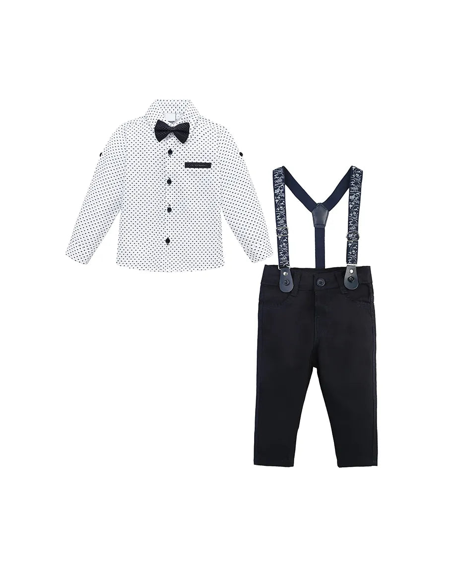 Boys Cotton Patterned Suspender Pant Set