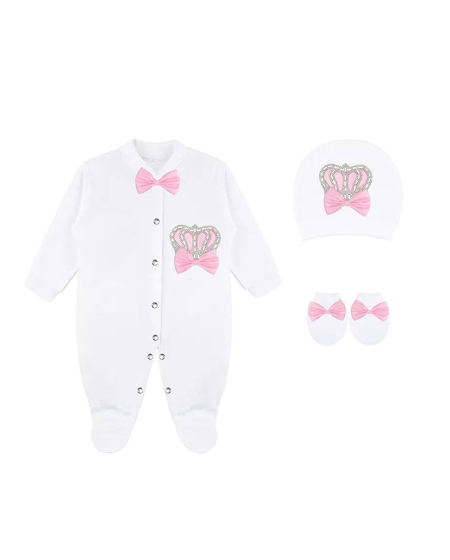Newborn Baby 3-Piece Cotton Jeweled Layette Set