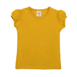 Girls' Basic Short Puff Sleeve Round Neck Cotton T-Shirt