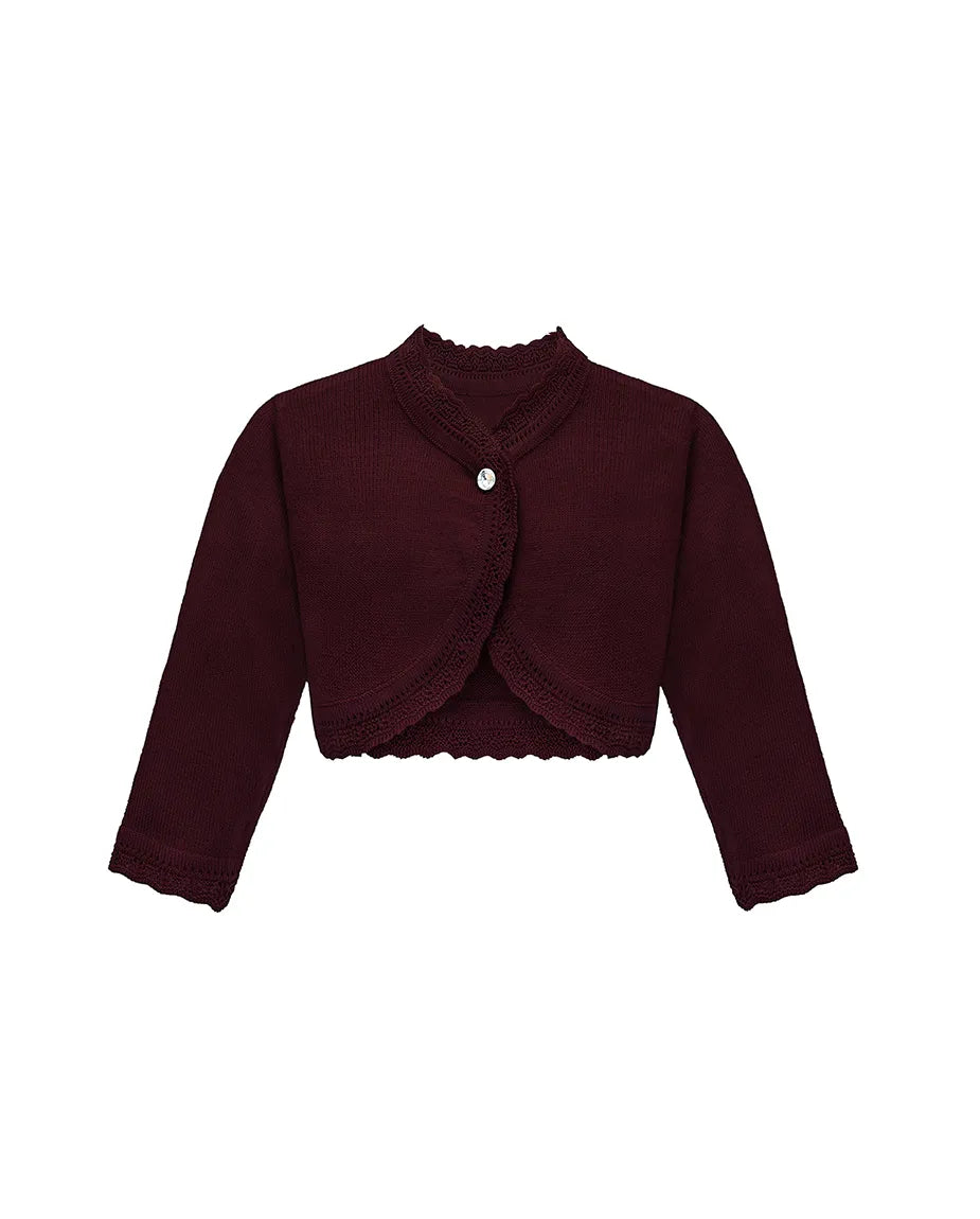 Little Girls' Knit Long Sleeve Button Closure Bolero Cardigan Shrug