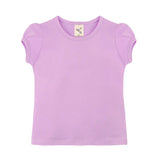 Girls' Basic Short Puff Sleeve Round Neck Cotton T-Shirt