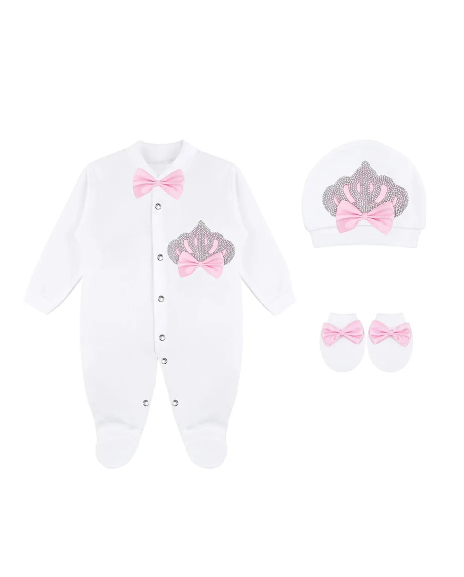 Newborn Baby 3-Piece Cotton Jeweled Layette Set