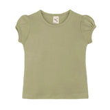 Girls' Basic Short Puff Sleeve Round Neck Cotton T-Shirt