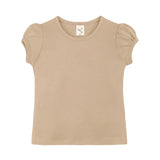 Girls' Basic Short Puff Sleeve Round Neck Cotton T-Shirt
