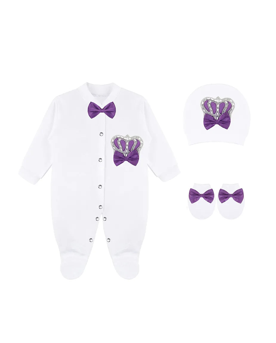 Newborn Baby 3-Piece Cotton Jeweled Layette Set