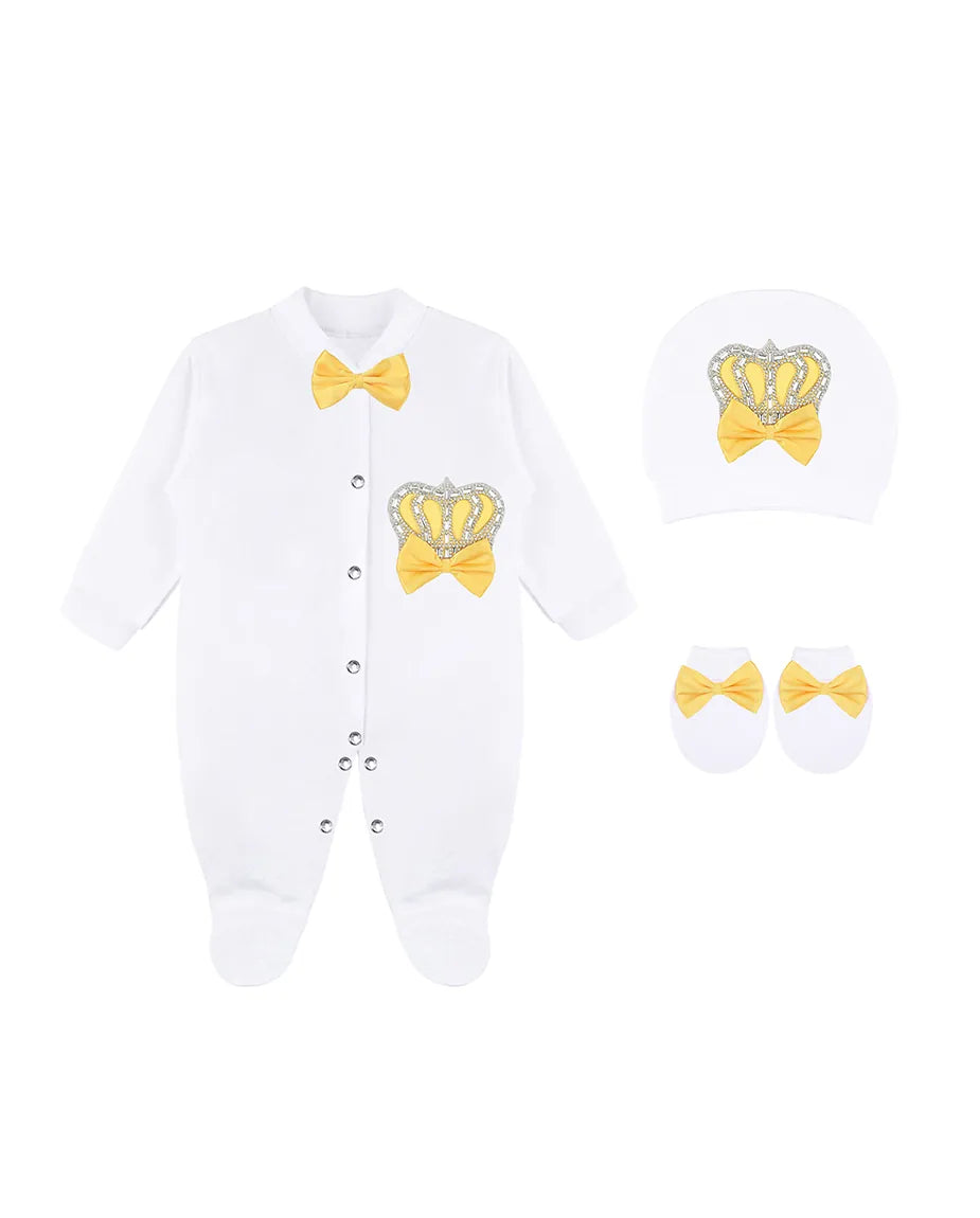 Newborn Baby 3-Piece Cotton Jeweled Layette Set