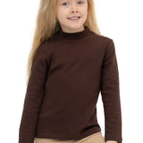 Girls' Basic Mock Turtleneck Long Sleeve Cotton Solid T-Shirt