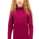 Girls' Basic Mock Turtleneck Long Sleeve Cotton Solid T-Shirt