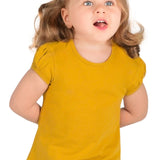Girls' Basic Short Puff Sleeve Round Neck Cotton T-Shirt