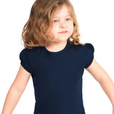 Girls' Basic Short Puff Sleeve Round Neck Cotton T-Shirt