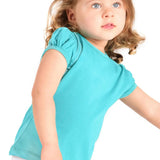 Girls' Basic Short Puff Sleeve Round Neck Cotton T-Shirt