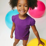 Girls' Basic Short Puff Sleeve Round Neck Cotton T-Shirt