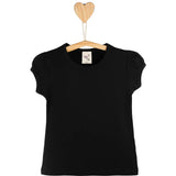 Girls' Basic Short Puff Sleeve Round Neck Cotton T-Shirt