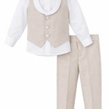 Boys Formal Suit 4 Piece Vest, Pants and Tie Dresswear Suit Set