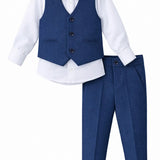 Boys Formal Suit 4 Piece Vest, Pants and Tie Dresswear Suit Set