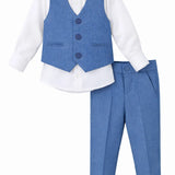 Boys Formal Suit 4 Piece Vest, Pants and Tie Dresswear Suit Set