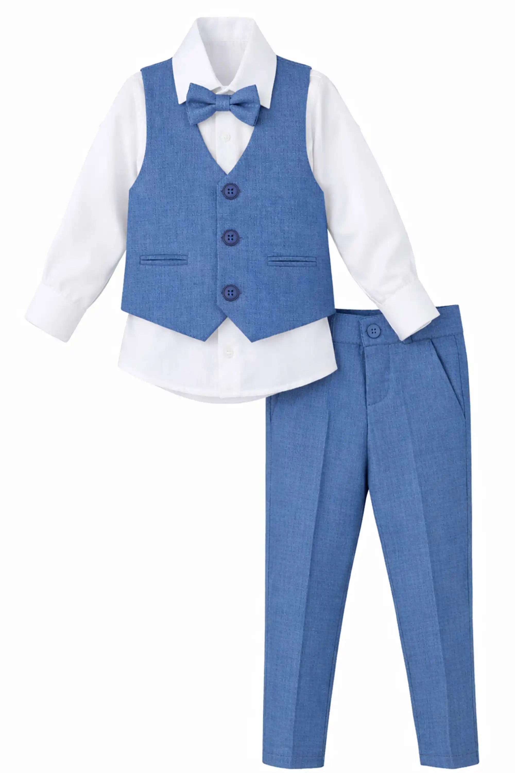 Boys Formal Suit 4 Piece Vest, Pants and Tie Dresswear Suit Set