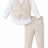 Boys Formal Suit 4 Piece Vest, Pants and Tie Dresswear Suit Set