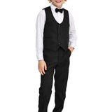 Toddler & Youth Boys 4 Piece Formal Suit Set V-Neck Vest White Dress Shirt Dress Pants and Bowtie 1-5 Years