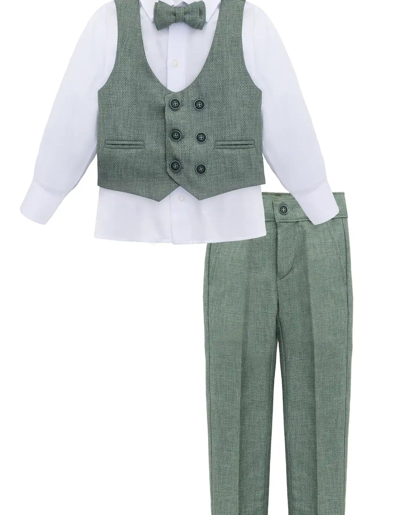 Toddler & Youth Boys 4 Piece Formal Suit Set V-Neck Vest White Dress Shirt Dress Pants and Bowtie 6-12 Years