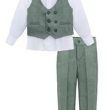 Toddler & Youth Boys 4 Piece Formal Suit Set V-Neck Vest White Dress Shirt Dress Pants and Bowtie 1-5 Years
