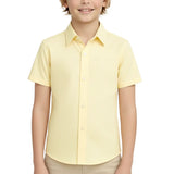 Lilax Boys Classic Short Sleeve Button Down Casual Solid Dress Shirt