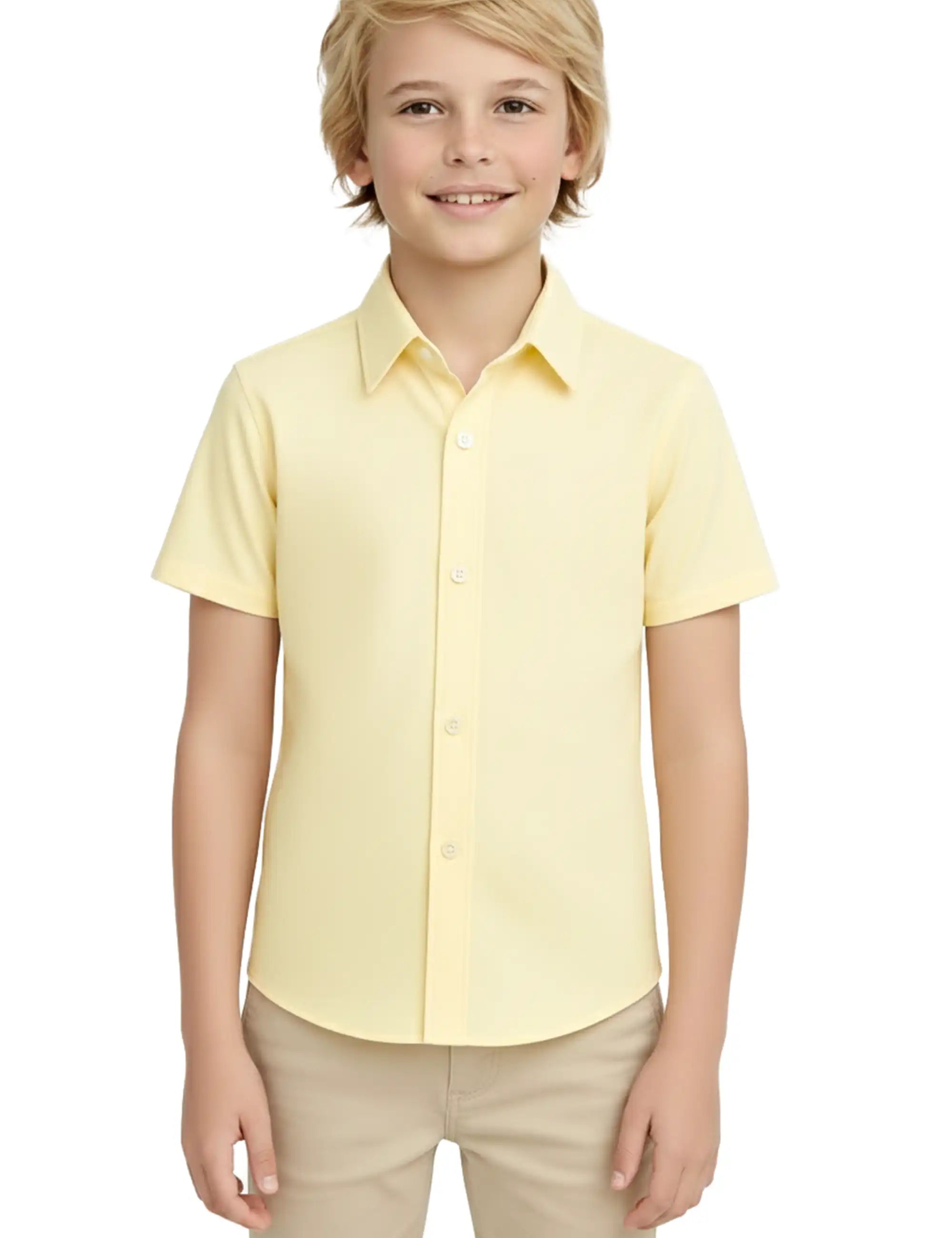 Lilax Boys Classic Short Sleeve Button Down Casual Solid Dress Shirt