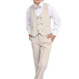 Toddler & Youth Boys 4 Piece Formal Suit Set V-Neck Vest White Dress Shirt Dress Pants and Bowtie 1-5 Years