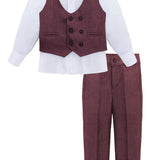 Toddler & Youth Boys 4 Piece Formal Suit Set V-Neck Vest White Dress Shirt Dress Pants and Bowtie 1-5 Years