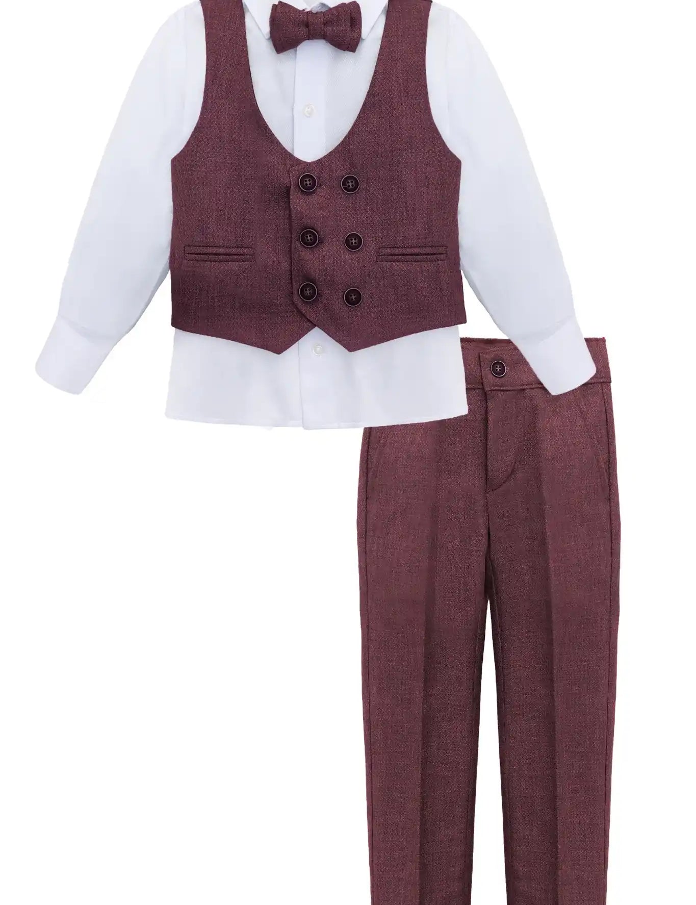 Toddler & Youth Boys 4 Piece Formal Suit Set V-Neck Vest White Dress Shirt Dress Pants and Bowtie 1-5 Years