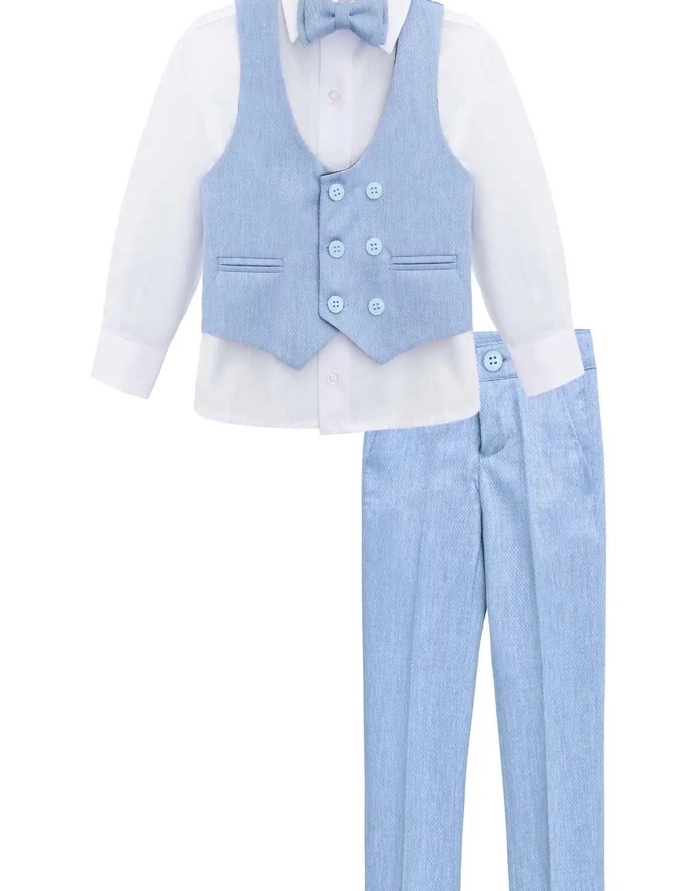 Toddler & Youth Boys 4 Piece Formal Suit Set V-Neck Vest White Dress Shirt Dress Pants and Bowtie 1-5 Years