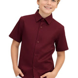 Lilax Boys Classic Short Sleeve Button Down Casual Solid Dress Shirt