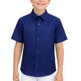 Lilax Boys Classic Short Sleeve Button Down Casual Solid Dress Shirt