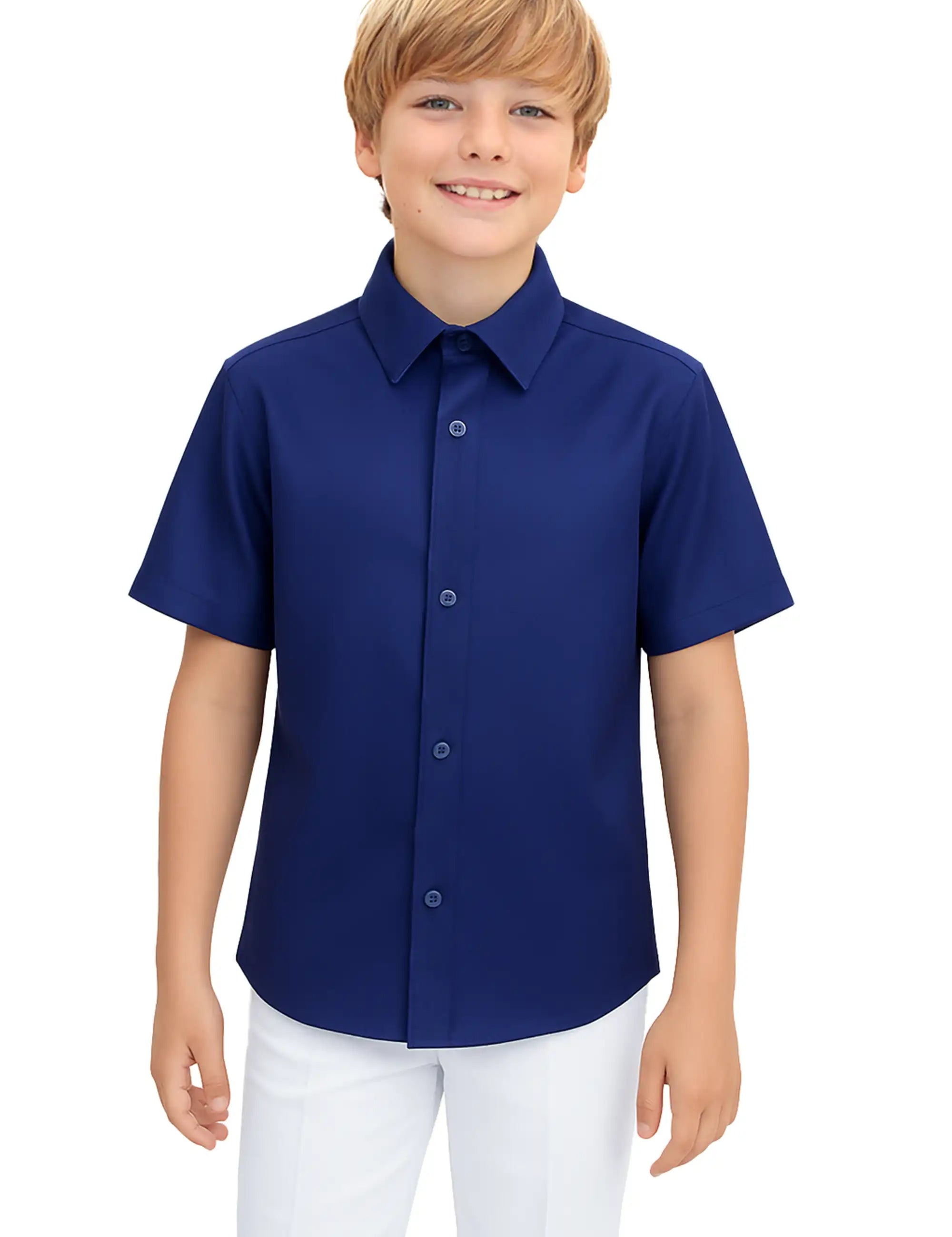 Lilax Boys Classic Short Sleeve Button Down Casual Solid Dress Shirt