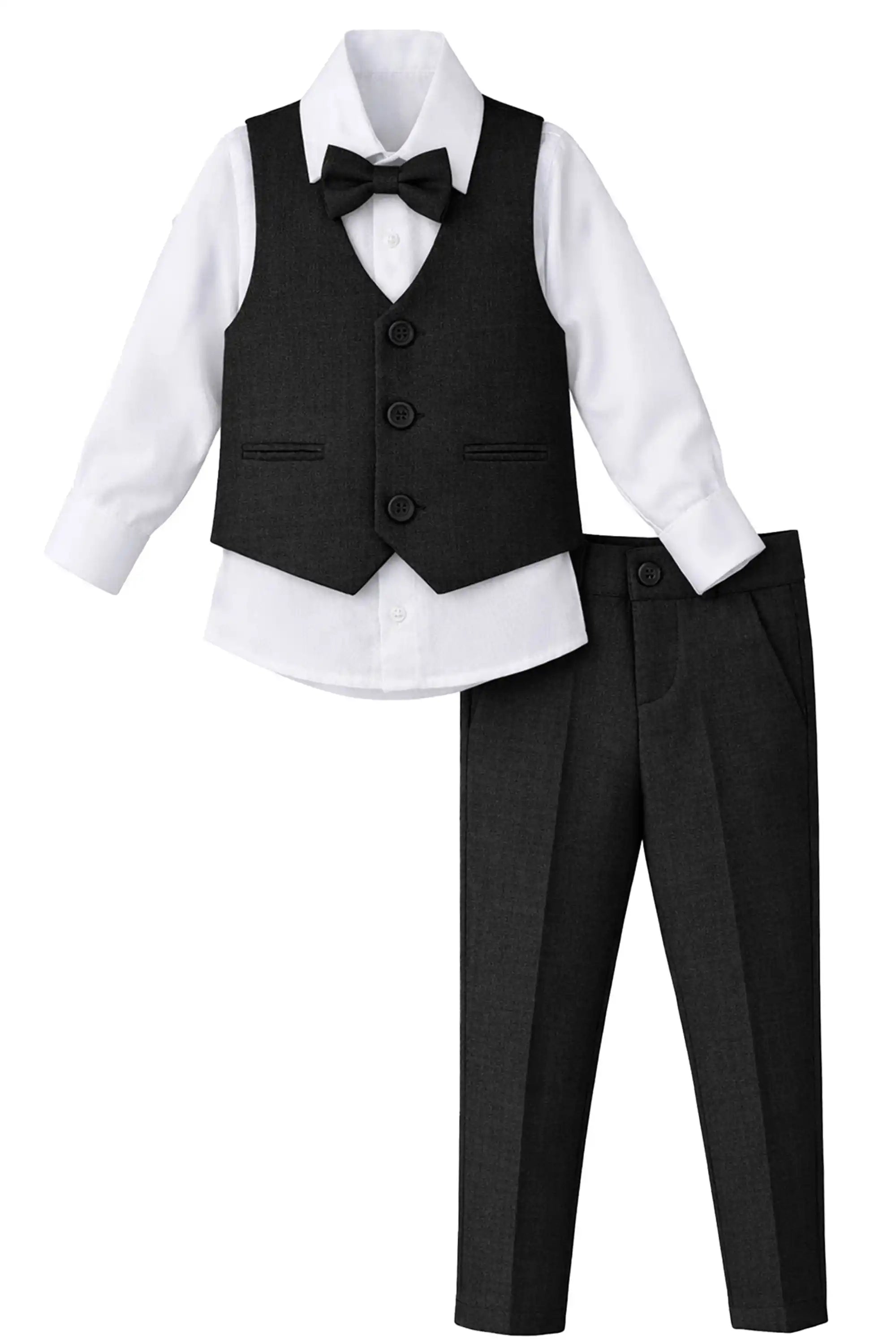 Boys Formal Suit 4 Piece Vest, Pants and Tie Dresswear Suit Set