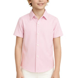 Lilax Boys Classic Short Sleeve Button Down Casual Solid Dress Shirt